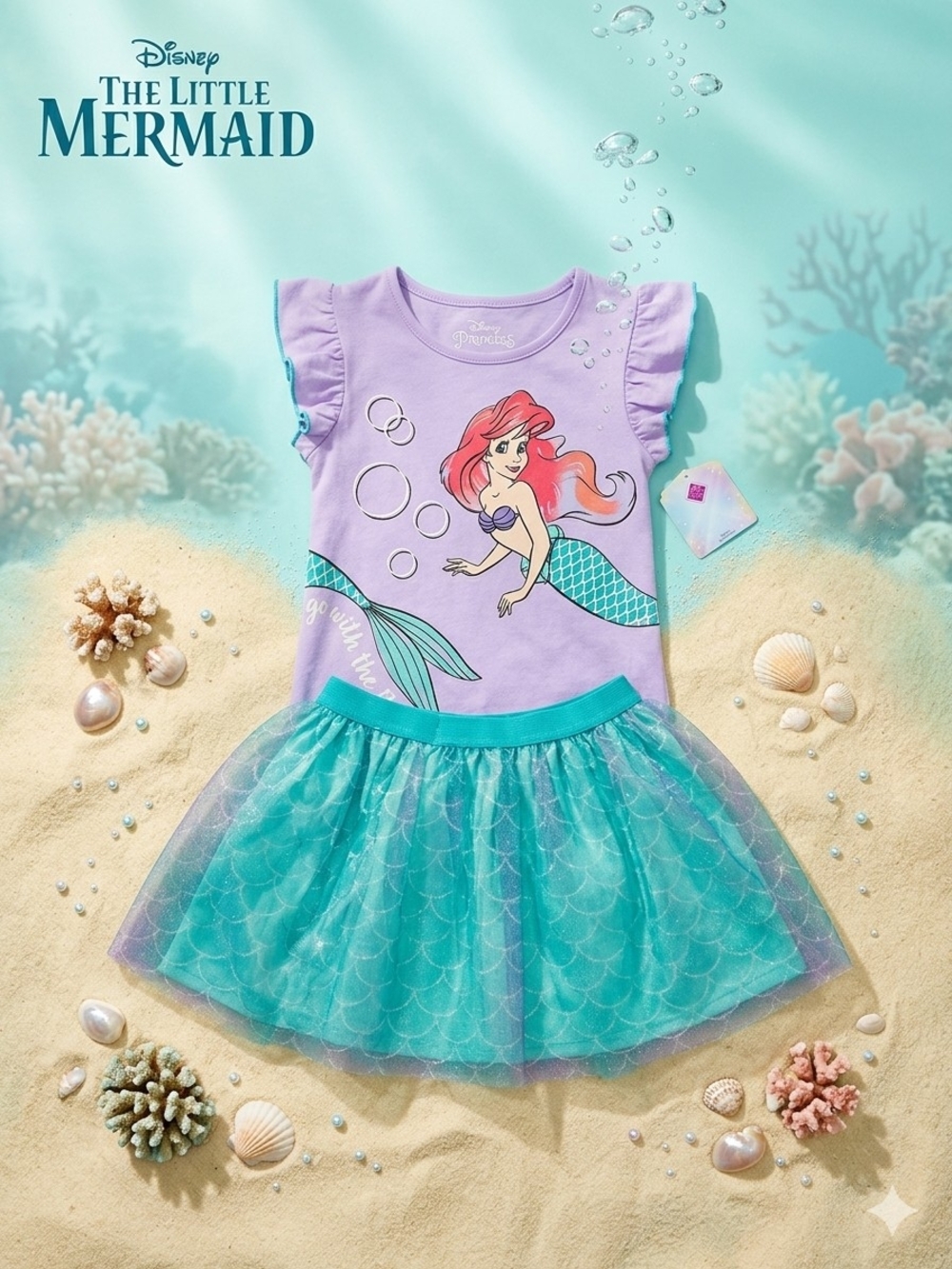Disney Ariel Lavender Top with Teal Mermaid Tulle Skirt